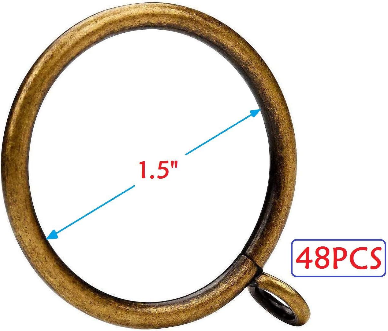 48 Pcs Antique Bronze 1.5-Inch Inner Diameter Metal Curtain Rings with Eyelets,Fits Up to 1 1/4-Inch Rod