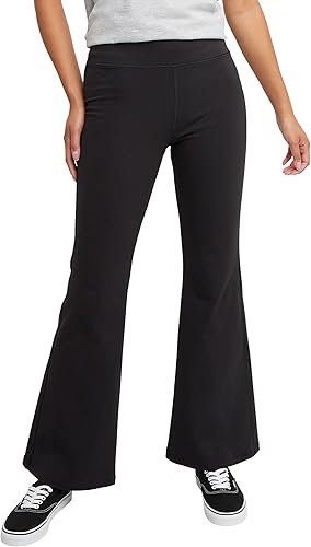 Hanes Womens Originals Stretch Jersey Flare Pants, Bell Bottom Leggings, Black, Large US
