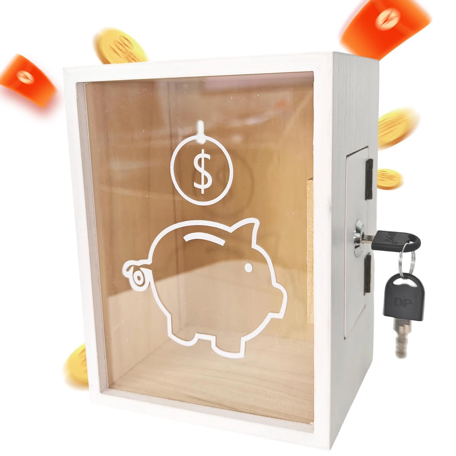 Hucha para adultos y niños con recipiente transparente y llave