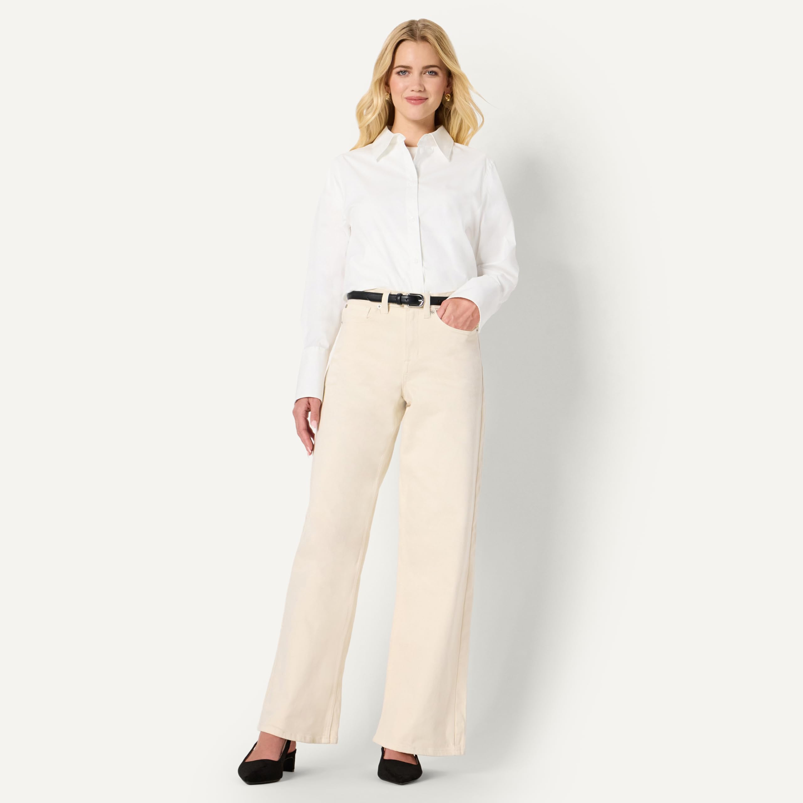 Amazon Essentials Camicia Elegante Button-Down in Popeline di Cotone Elasticizzata Vestibilità Oversize Donna