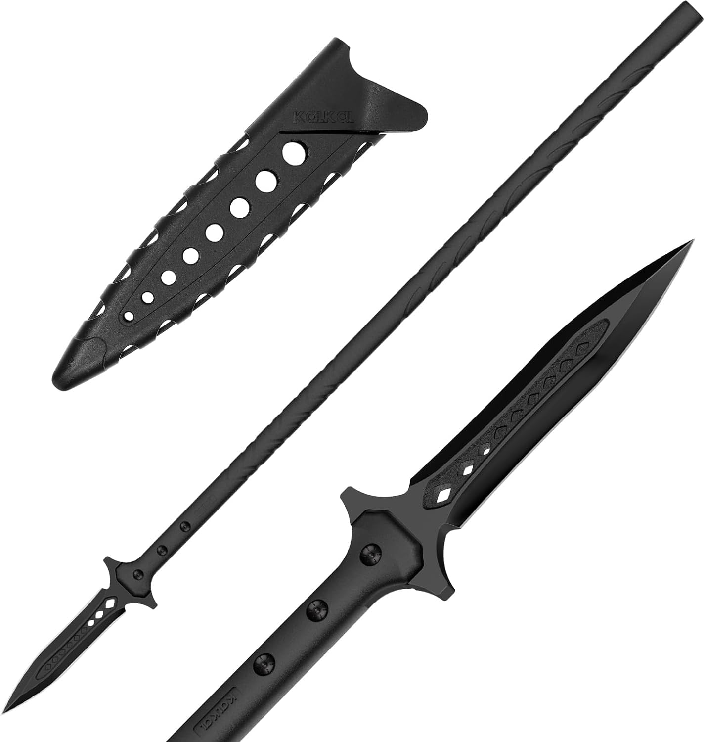 Kalkal Hunting Spear, 2Cr13 Double-Edged Stainless Steel Tactical Spear, Survival Throwing Spear with Nylon-Fiberglass Handle & Secure Sheath for Outdoor