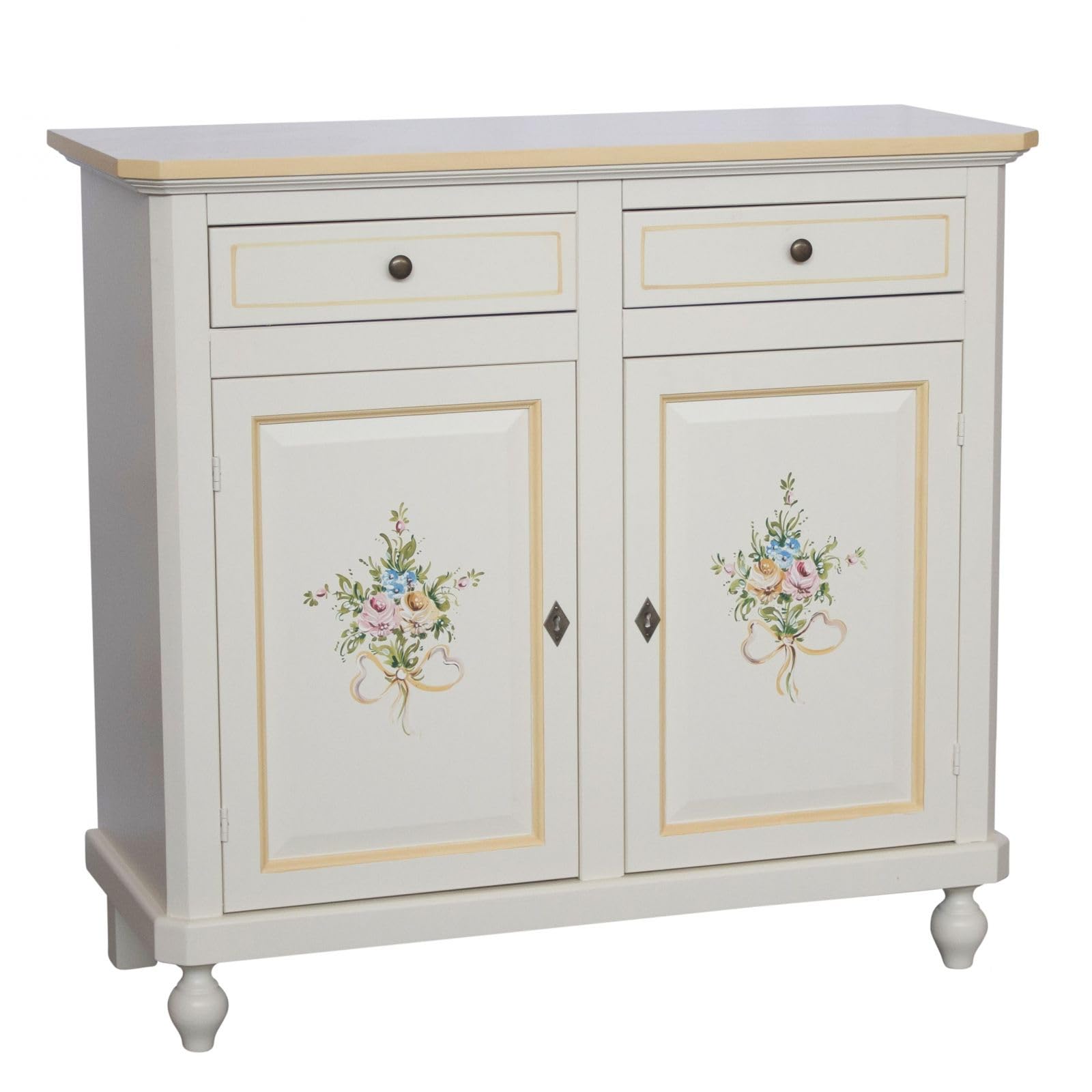 Vicentini arreda CREDENZA NAPOLETANA 2 ANTE IN LEGNO BIANCO DECORATA FILO OCRA