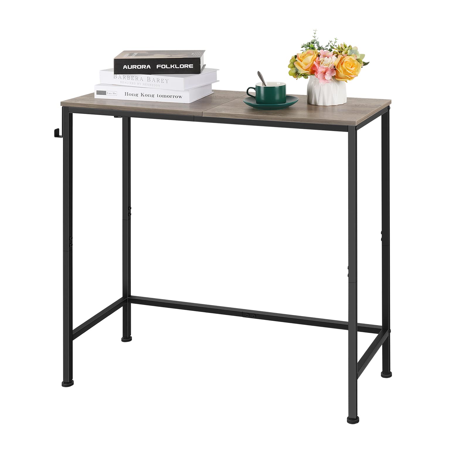 Image showcasing OYEAL Console Table Narrow Entryway Table with Hooks 31.5 in Small Sofa ...