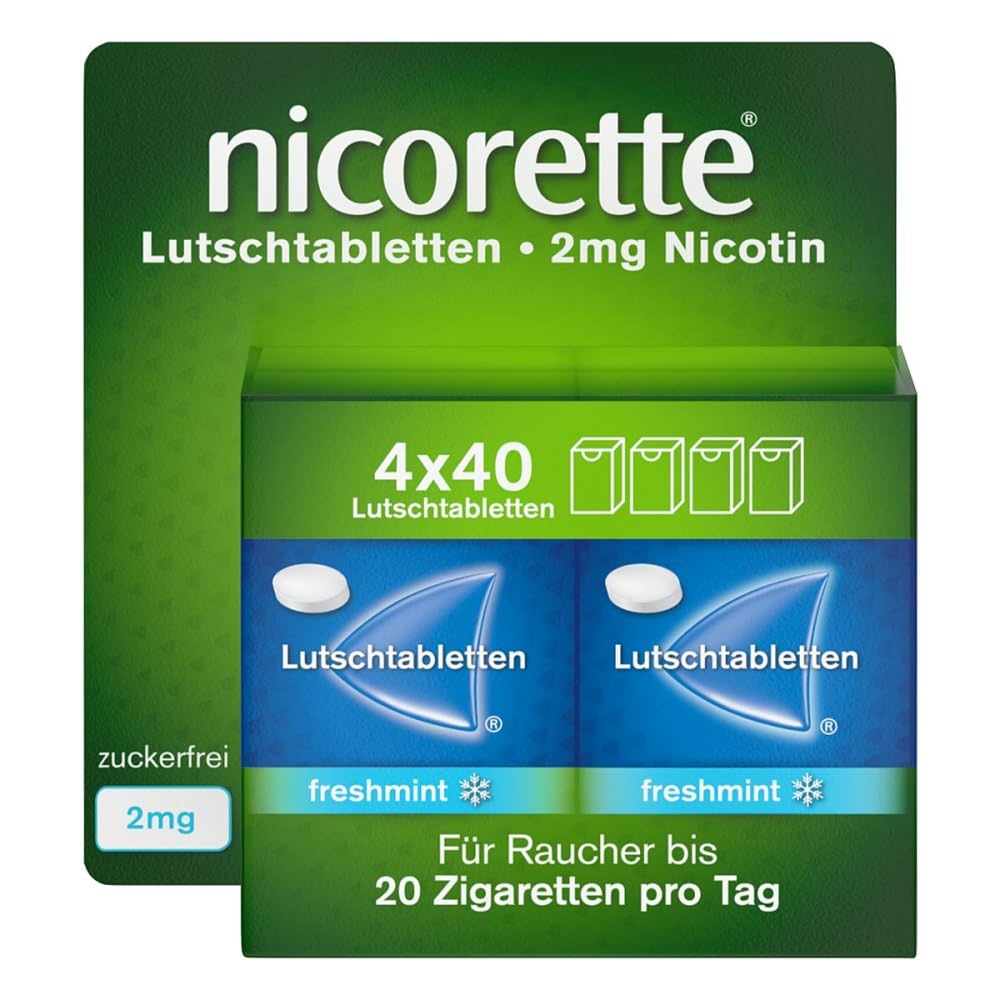 NICORETTE Lutschtabletten mit 2 mg Nikotin – freshmint Geschmack – diskret mit dem Rauchen aufhören – für Raucher von bis zu 20 Zigaretten/Tag – 160 St.