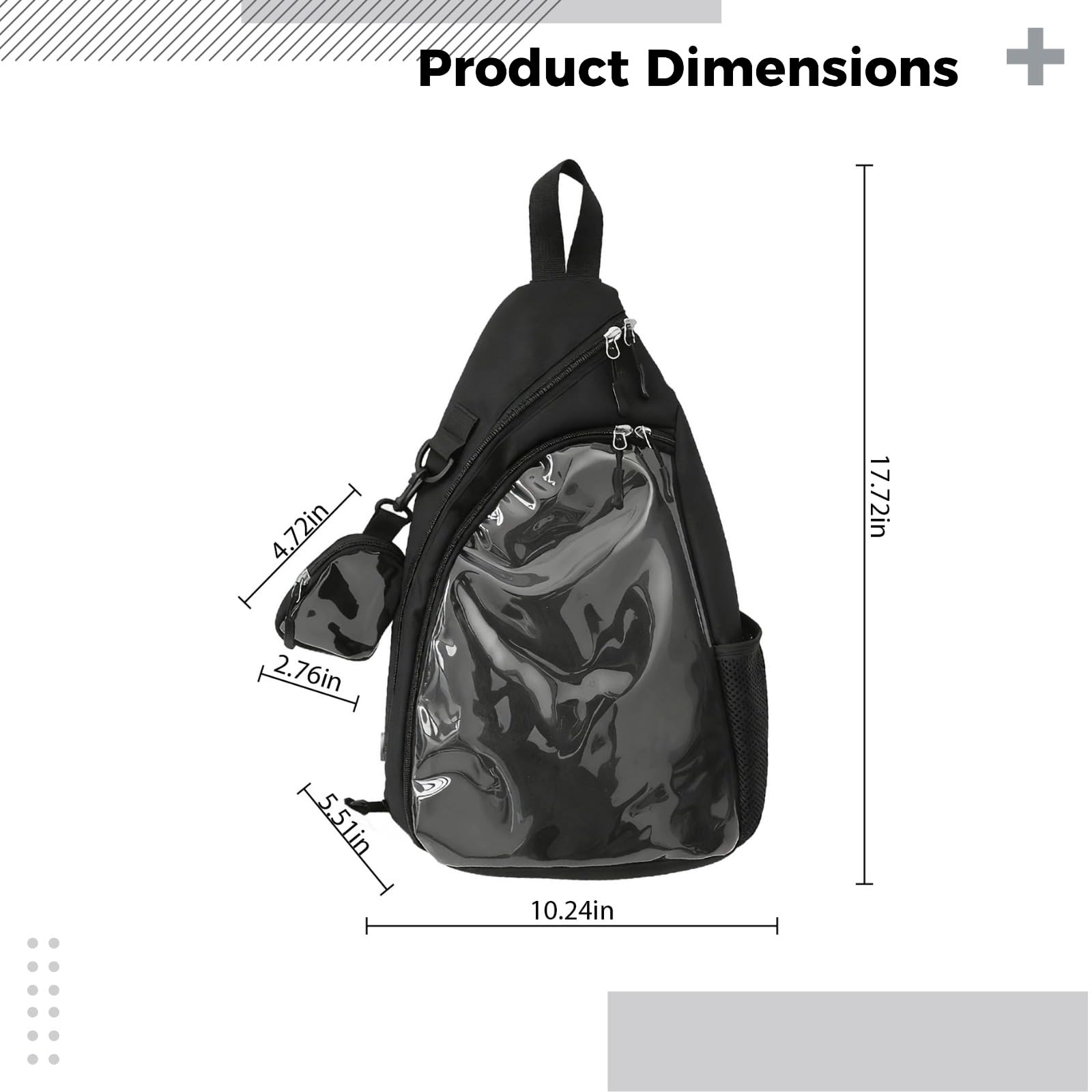 Generisch Bolso bandolera Kawaii negro con ventana de visión, bolsa grande Ita Bag para el pecho, bolso cruzado con monedero y múltiples compartimentos, 45 cm de alto, para uso diario y viaje escolar