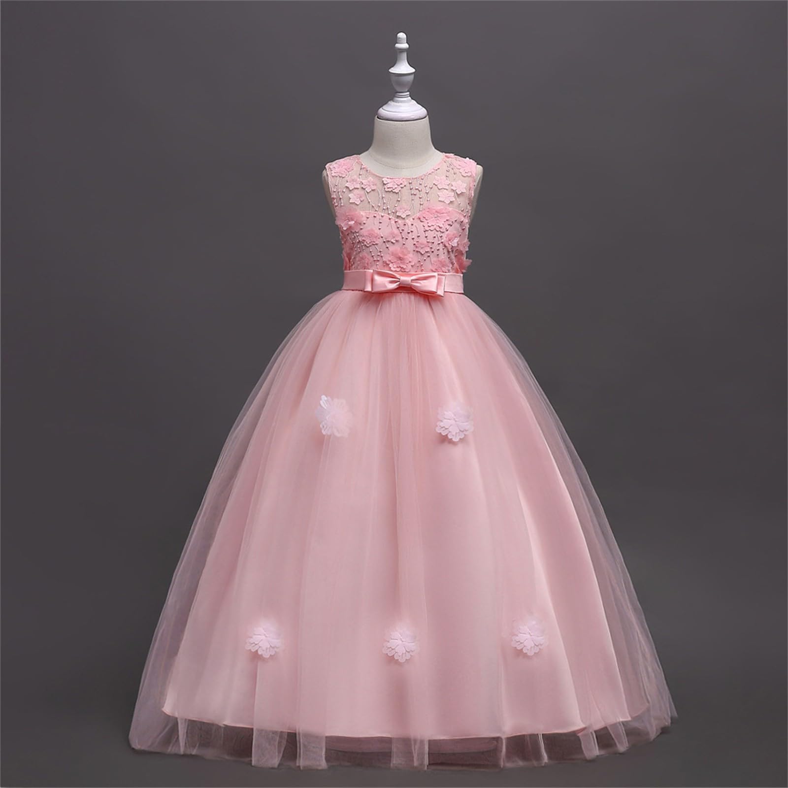 Abito da principessa in tulle, con fiori e fiori, per matrimonio, damigella d'onore, feste di compleanno, concorso, sera, formale, ballo di fine anno