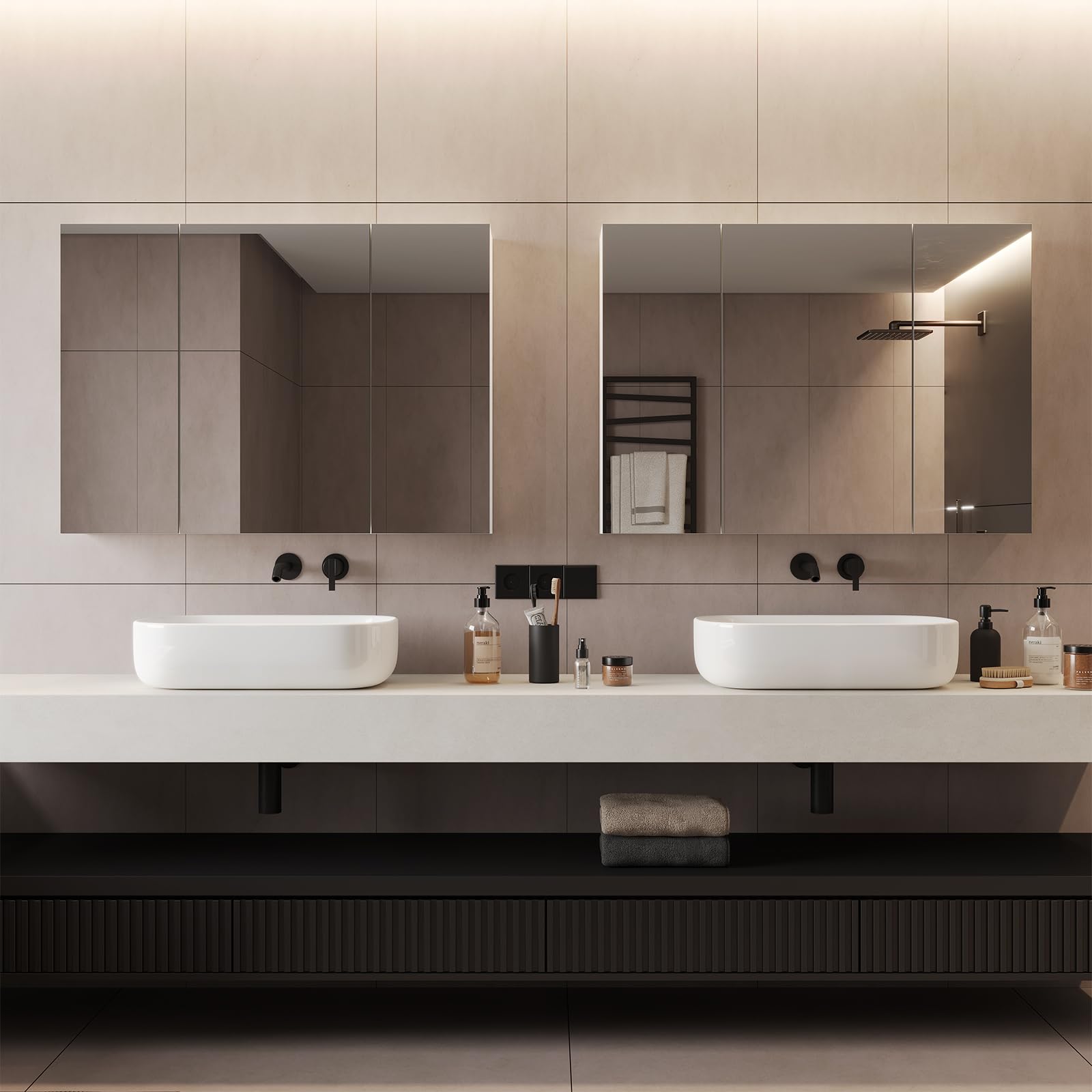 DICTAC Armoire Murale Salle de Bain avec Miroir 80×60×16cm Meuble Salle de Bain avec 3 Portes,Armoire Toilette Miroir avec Étagère Réglable, Blanc-80×60×16cm