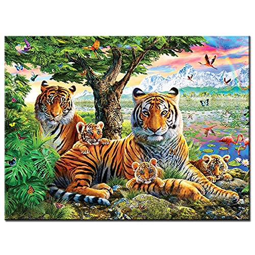 Broderie Diamant Complet Tigre Mosaïque 50x100 : Tableau Strass 5D Haute Qualité