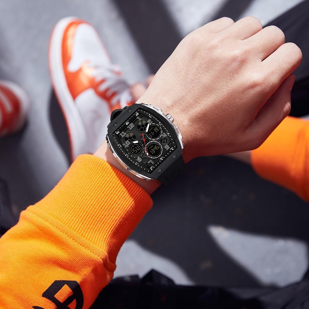 Reloj de pulsera analógico digital para hombre, impermeable, deportivo, militar, táctico, casual, de cuarzo, con cronómetro, alarma de cuenta regresiva, pantalla curvada, para hombre