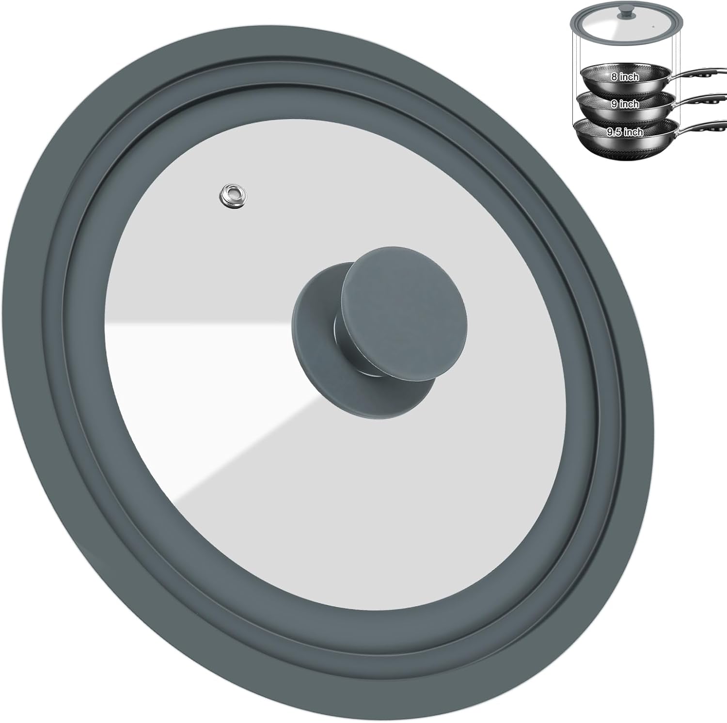 Universal Lid for Pots, Pans, and Skillets - Silicone Replacement Pan Lid Fits 8", 9", 9.5" Cookware - Tempered Glass Pot Lid Cover for Frying Pans, Cast Iron, CrockPot