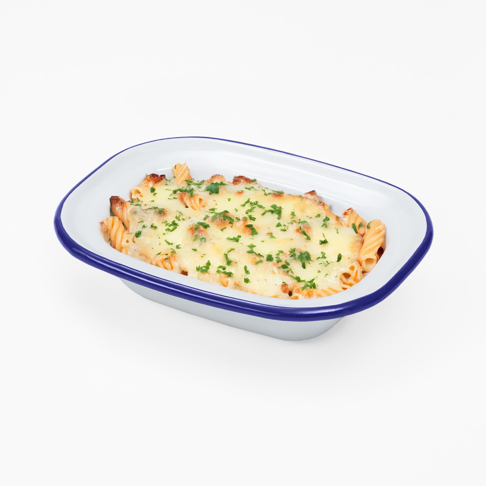 WINSOME Enamel Pie Dish, White With Blue Rim, L 22 x W 16 x D 4.8 CM