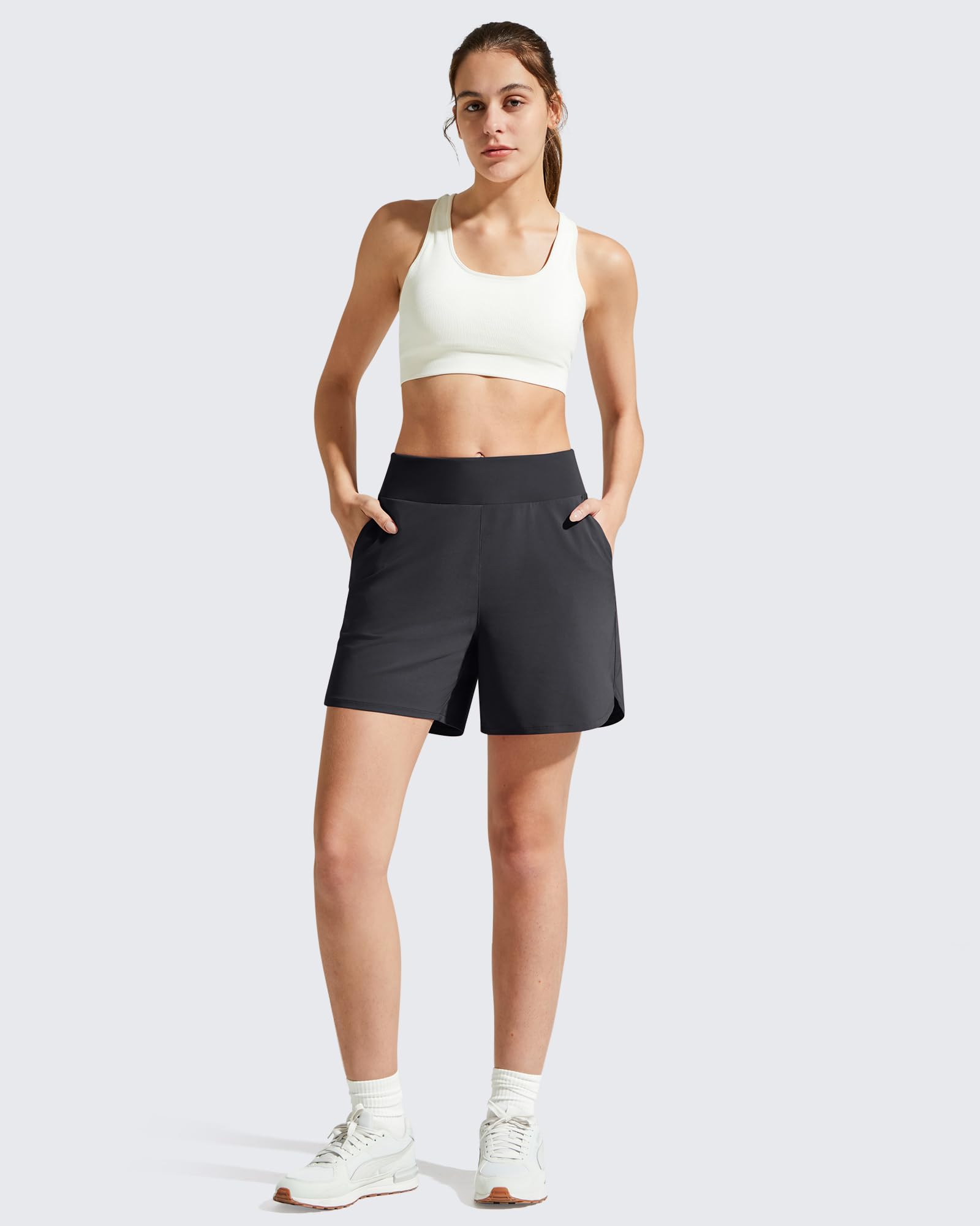 G4Free Sport-Shorts für Damen, hohe Taille, leicht, lässig, Lauf-Shorts, Innenfutter mit Taschen