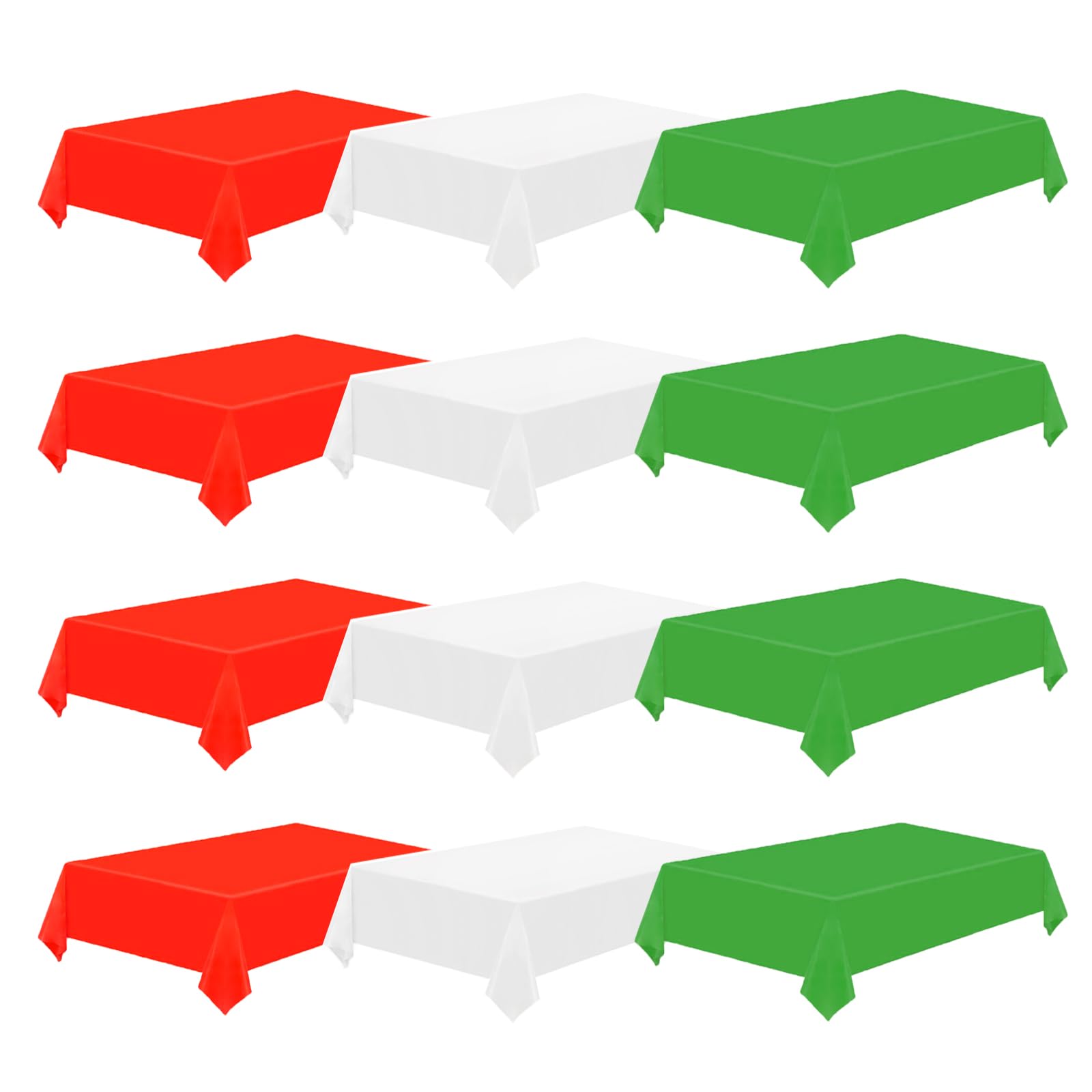 12pcs Christmas Disposable Plastic Tablecloth, 54x108IN Xmas New Year Party Supplies Rectangle Waterproof Table Covers up to 8 ft for Christmas Events Weddings Birthday Parties(Red Green White)