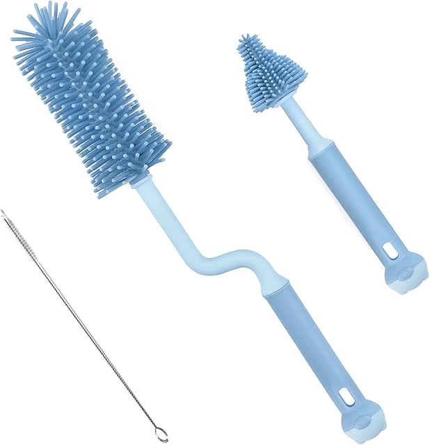 Touchfutrue Baby Bottle BrushSilicone Bottle Brush 3 Pcs Soft Mom Bottle Brushes for Cleaning Water Bottles, Baby Bottles, Baby Bottle Brush for Milk Bottle-Blue