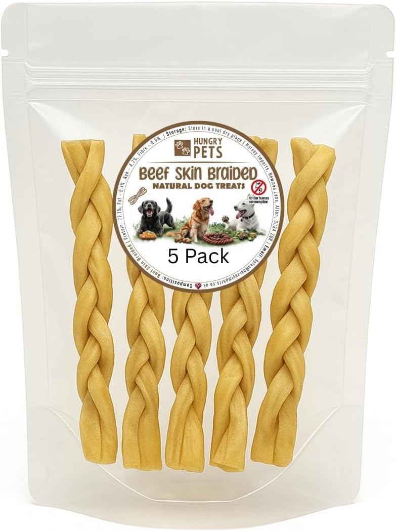 Hungry Pets Beef Skin Braided 15cm 5 Pack – Natural Dog Treats Chews, Grain Free, High Protein