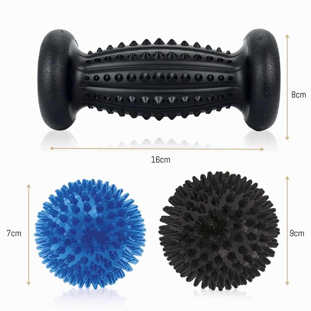 Juego de Masaje de Pies | Rodillo Fascitis Plantar | 1X Rodillo Masaje Pies, 2X Pelota Pinchos | Pelota Fascitis Plantar para Alivio del Dolor