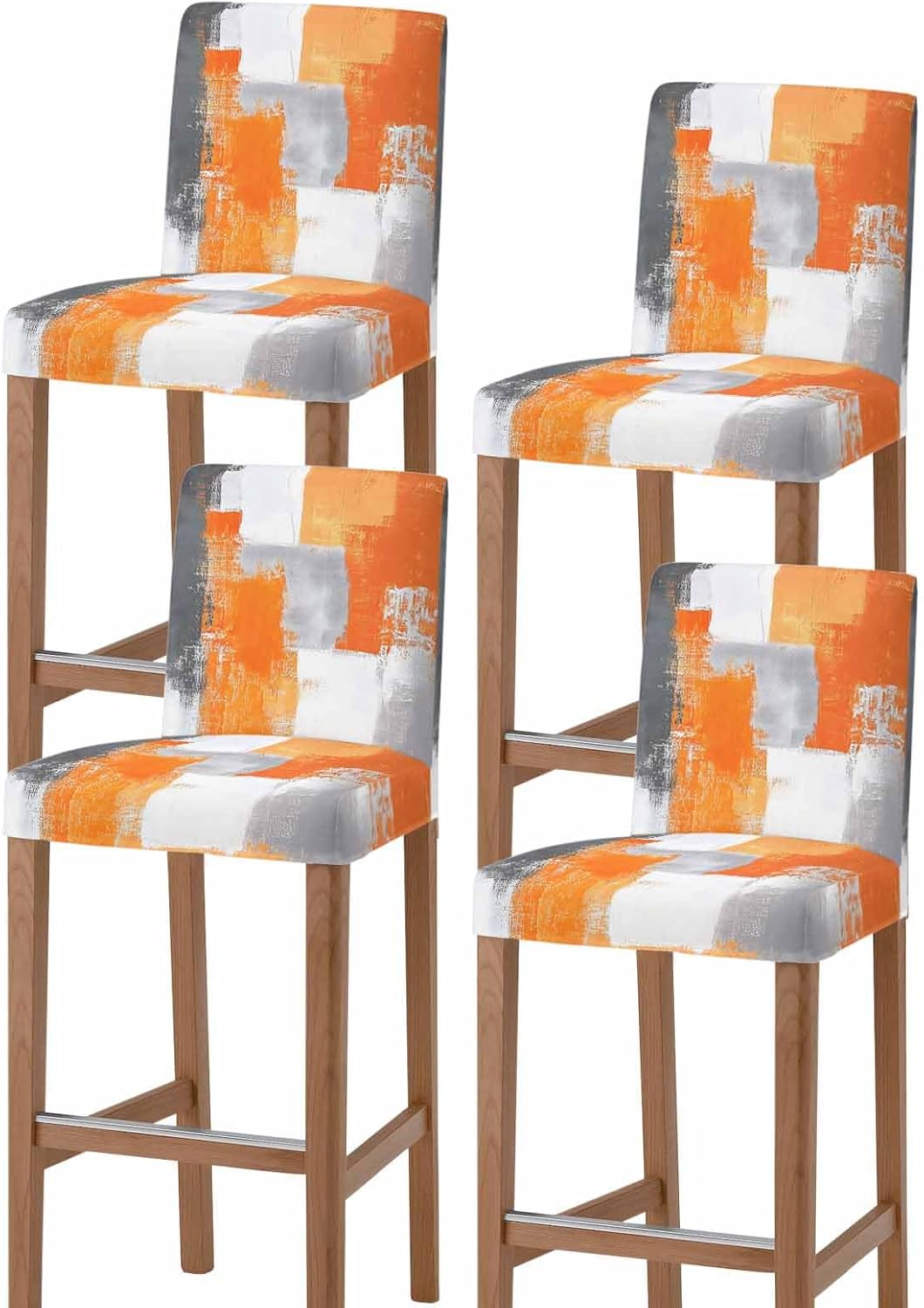 Modern Burnt Orange Bar Stool Chair Covers Set of 2 with Back,Stretch Barstool Slipcovers Washable,Abstract Greyscale White Grunge Art Pub Counter Height/Swivel/Cafe/Dining Room Chairs Seat Cover