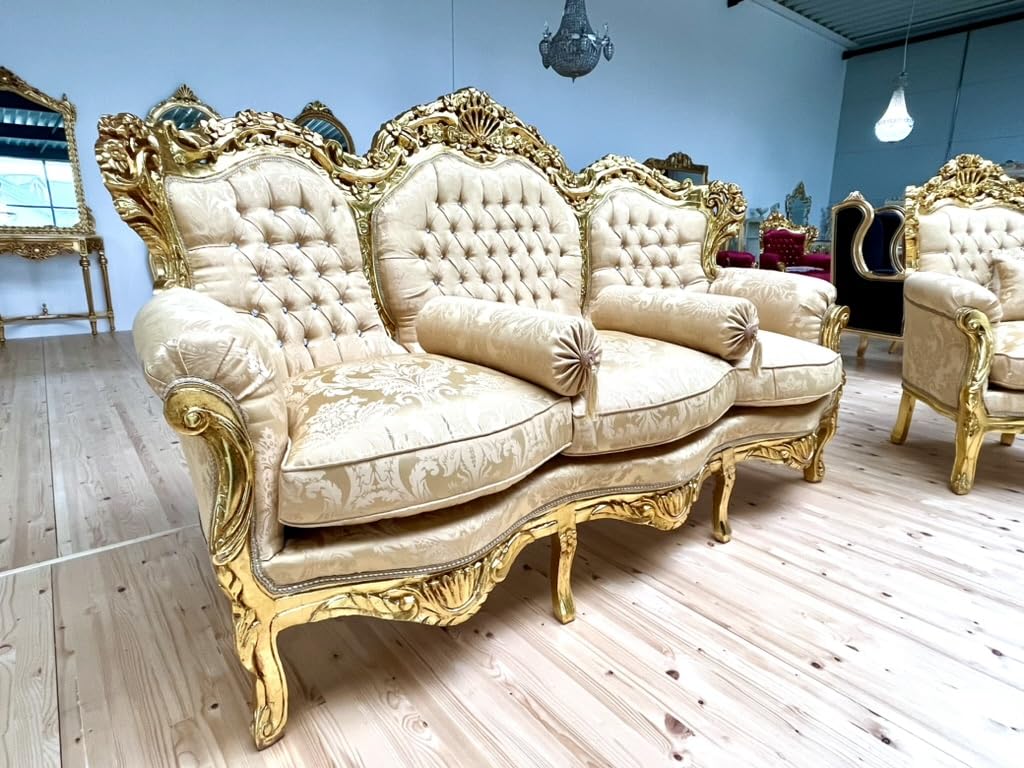 CasAmin Home & Living - Ensemble de canapés style French Louis, finition dorée, rétro, baroque, rococo, pour décoration d'intérieur, d'hôtel et de hall