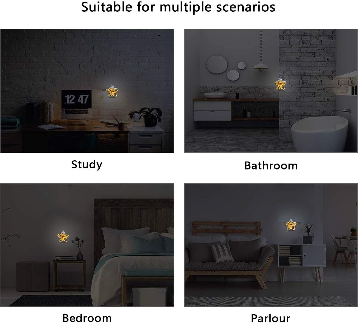 Sunflower Field Plug in LED Night Light Lamp with Dusk to Dawn Sensor for Hallway, Kitchen, Bathroom, Bedroom - Star Shaped Decor