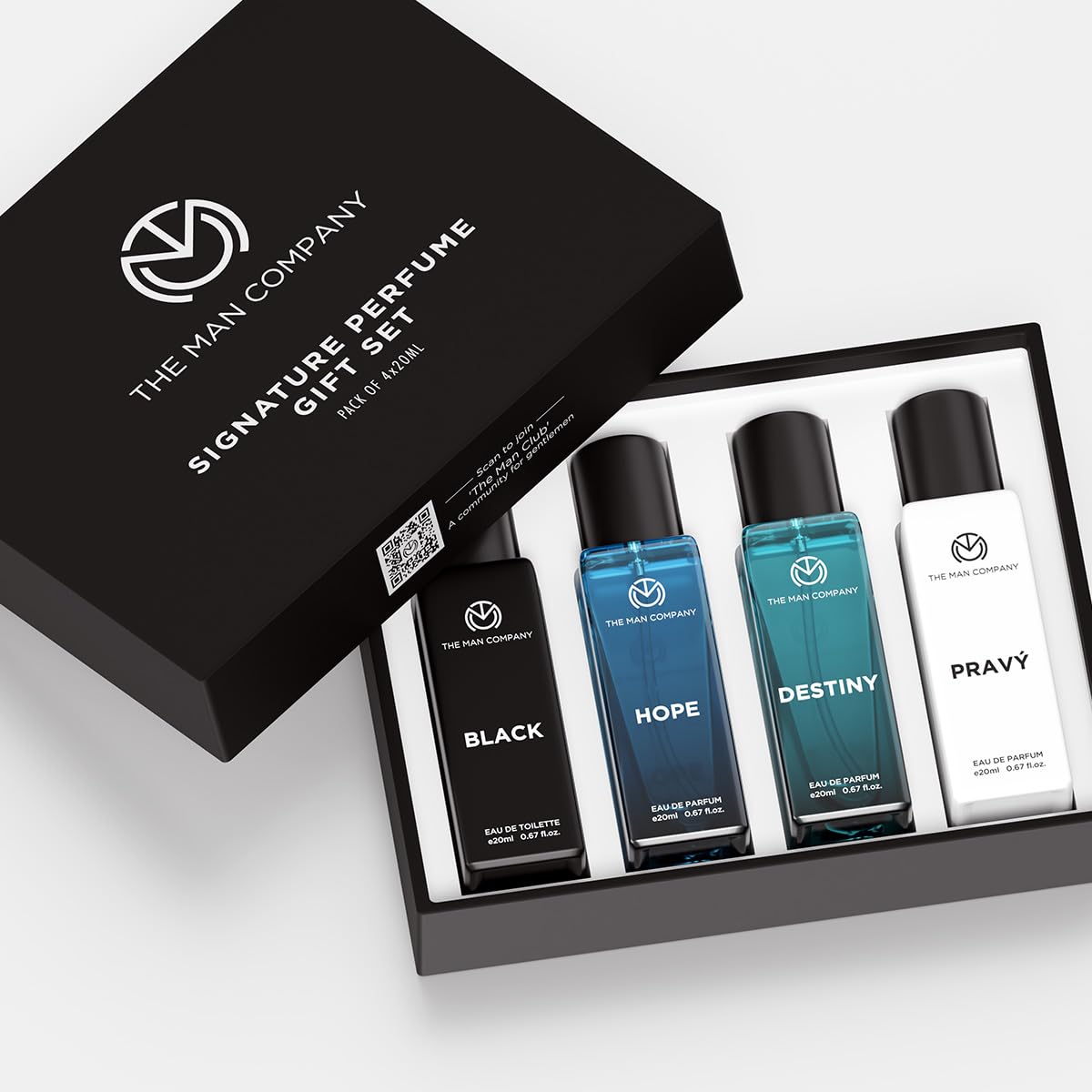 The Man Company Signature Perfume Gift Set for Men 4 X 20ml- Black, Hope, Destiny and Pravy | Premium Long-Lasting Fragrance EDPs and EDT for Party, Office, Outing and Date | Valentine Gift Set For Husband, Boyfriend | Fresh scent for daily office wear