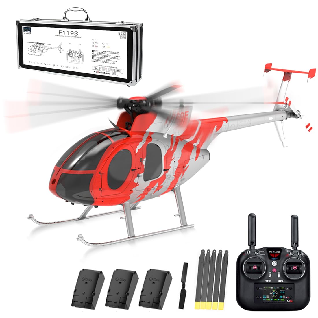 rcxperts YU Xiang F119S MD500 Remote Control Helicopter, 1/16 2.4G 9CH 250-Class 6-Axis Gyro Military RC Helicopter with 6G/3D Switchable Modes and