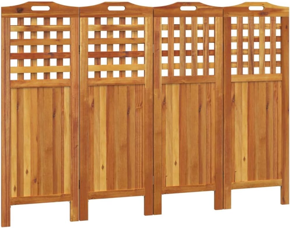 vidaXL Solid Wood Acacia 4-Panel Room Divider Wooden Folding Privacy Protection Screen Room Separator Paravent Wall Partition Panel Screen