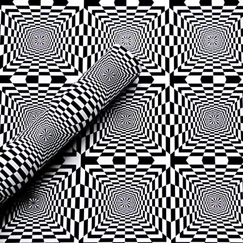 Black and White Peel and Stick Wallpaper Geometric Self Adhesive Wall paper 3D Vertigo Wallpaper Wall Decorative Removable Wallpaper Stick and Peel Vinyl Film Cabinets Shelf Drawer Liner 17.7