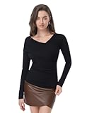 Women Asymmetric Neck Long Sleeve Fashion Casual Going Out Tops Slim Fit Tee Blouse