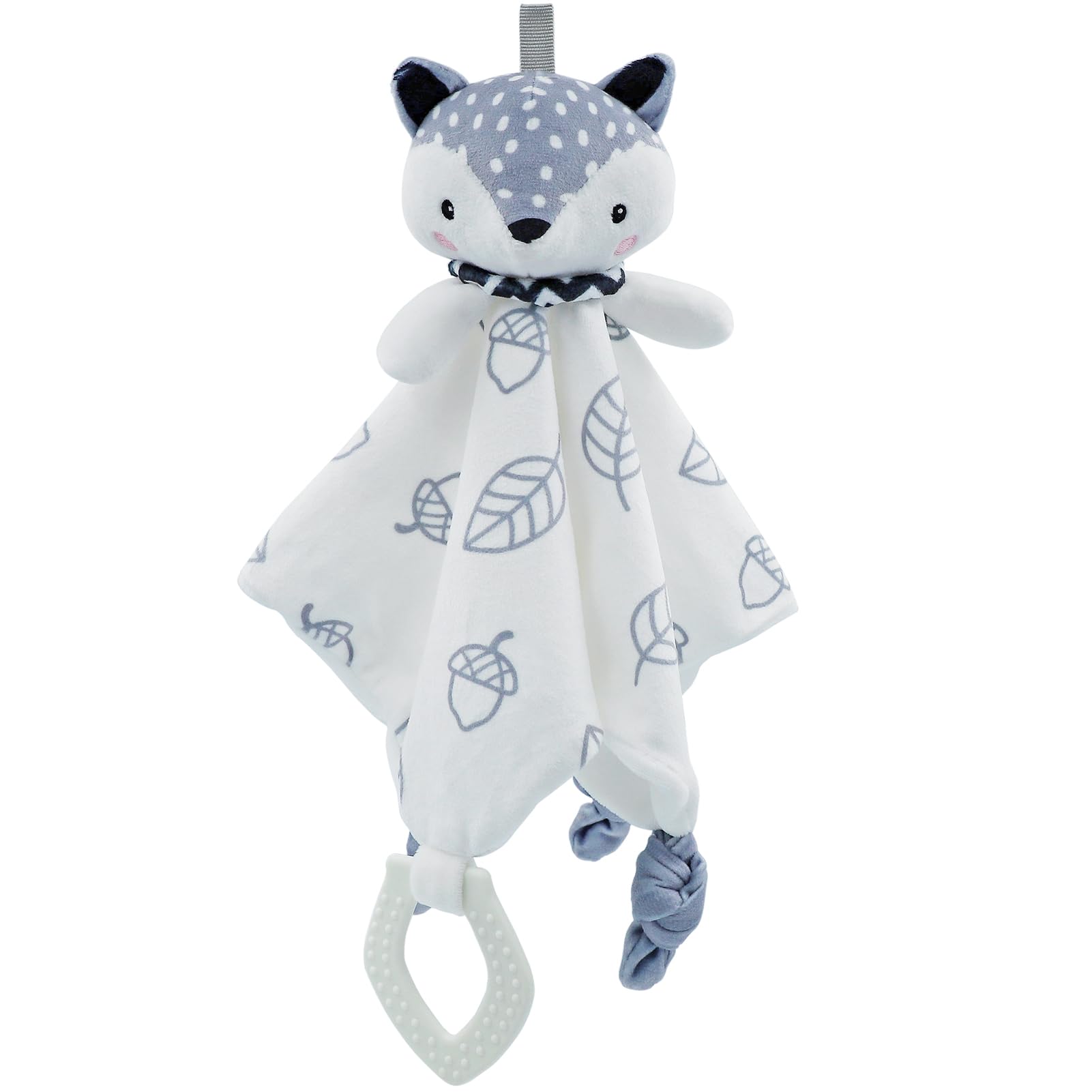 FenFang Baby Comforters Newborn, Soft Tag Comforting Blanket, Baby Cuddly Toys 0 6 12 Months, New Baby Boy & Girl Gifts, Comfort Blanket with Teecher Security Blankets Sleeping Toy (White Fox)