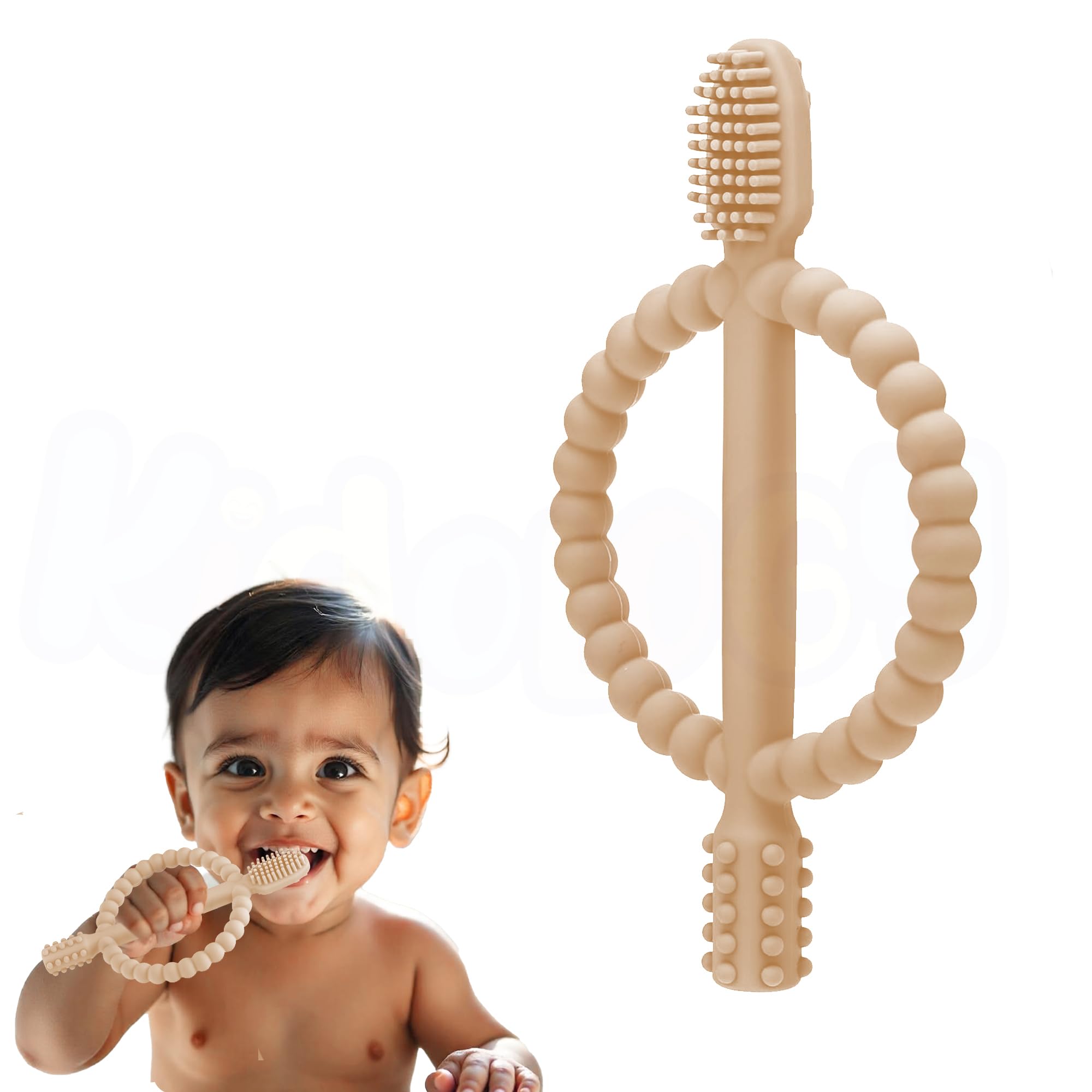 Kidology Baby Teething Toy, Silicone Toothbrush Teether with Easy-Grip Handle, Dual-Sided Texture for Massage & Soothing Sore Gums| Teether for Babies 0-24 Months | Ideal for Gifting | Light Brown-image-21