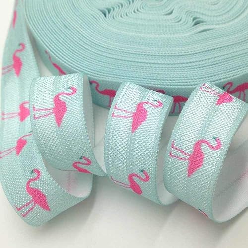 Miniatura 3 de Cinta elástica impresa plegable para cintas para el cabello, 58 pulgadas de ancho, rollo de bricolaje de 10 yardas (flamenco azul)