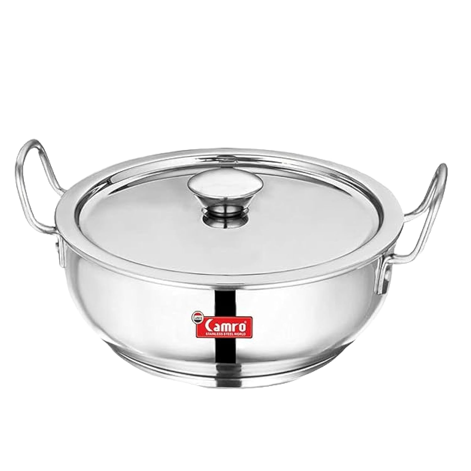 Camro Triply Stainless Steel Kadhai 1.8 Litre with Lid|Heavy Bottom Small Kadai|Durable Triply Steel Cookware for Deep Frying, Stir Fry & Curry Cooking|Gas & Induction Stove Compatible|Silver Finish