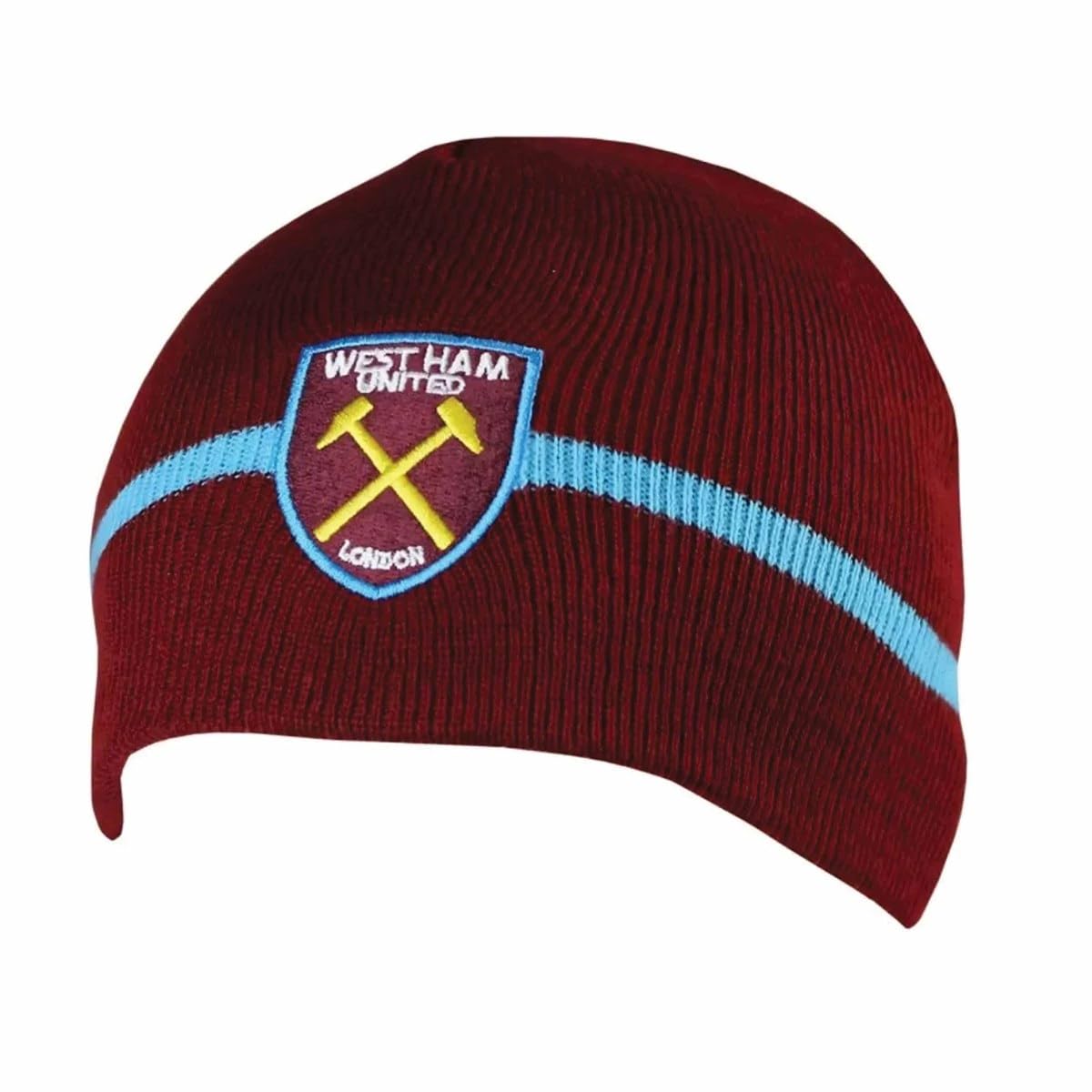 West Ham United Men's Claret Red/Sky Blue Fc Crest Knitted Beanie (One Size) ()