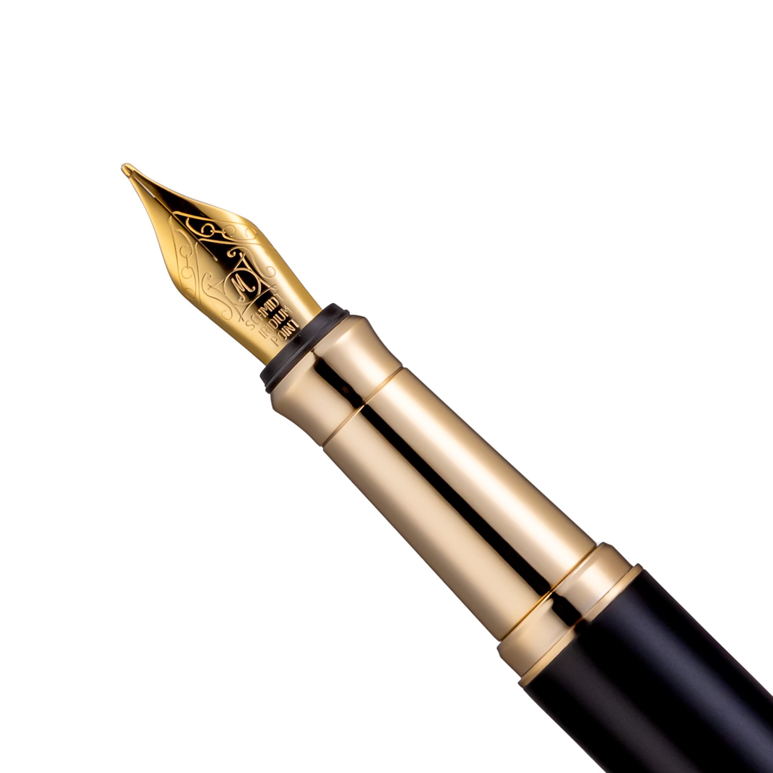 ZenZoiMatte Black Fountain Pen – Elegant Executive Pen for Men, Women. Premium Writing Medium 18k Gilden Nib. Luxury Pen Gift Set, Converter, 2 Ink Refills. Upscale, Professional Pen