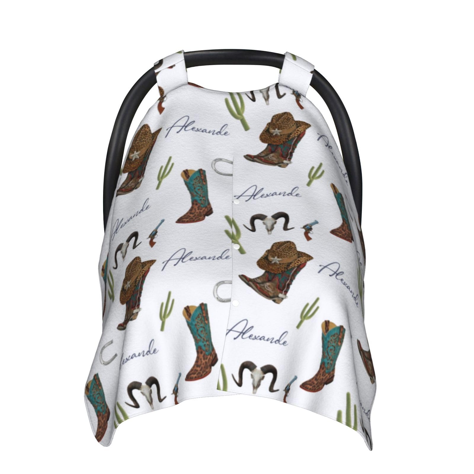 Naseagleeye Personalized Baby Car Seat Canopy for Babies with Name, Custom Cowboy Western Stroller Car Seat Covers for Boys, Nursing Carseat Cover for Breastfeeding, Car Seat Canopies for Newborn