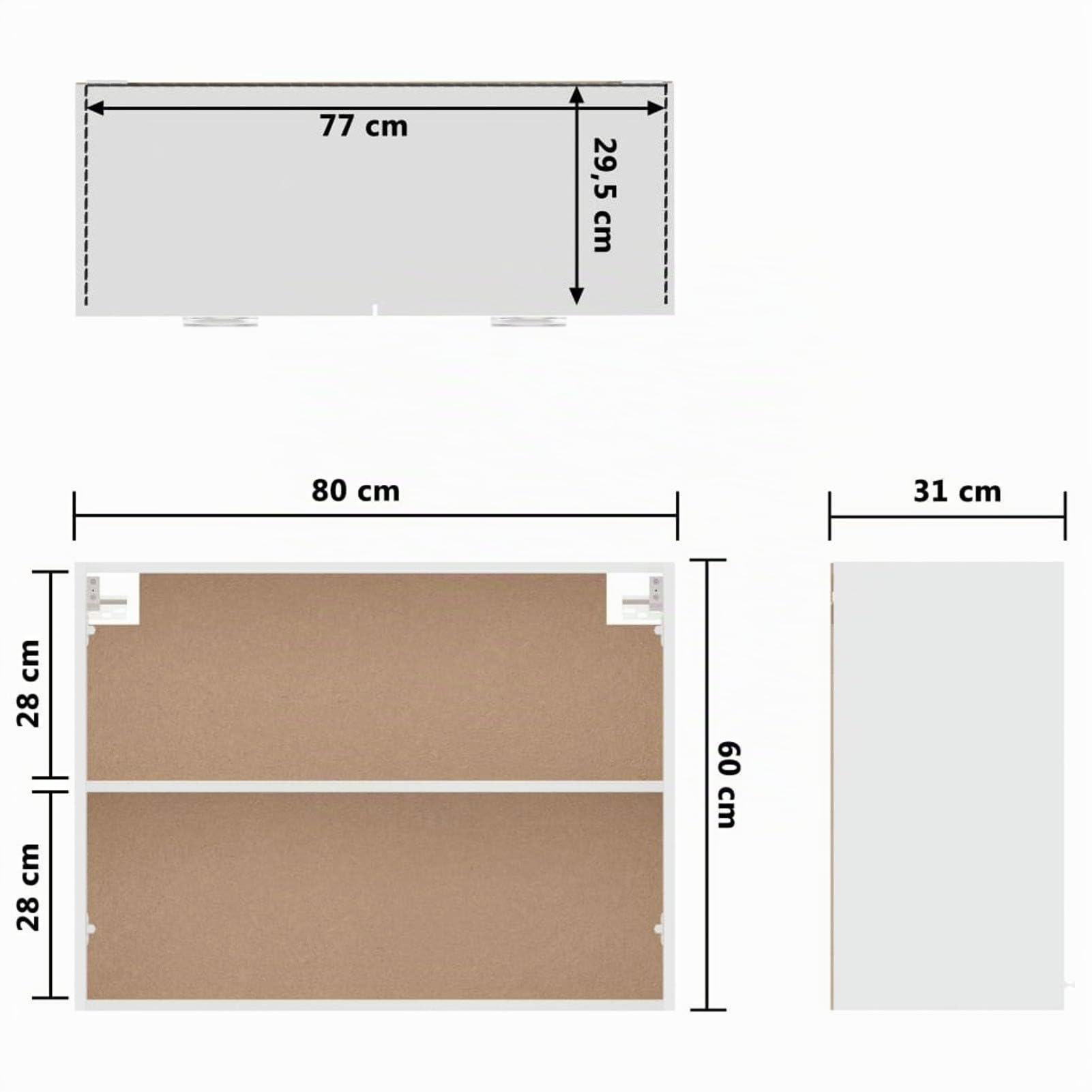 Meuble Haut de Cuisine, Armoire Suspendue, Placard de Rangement Mural, Casiers de Cuisine, Blanc 80x31x60 cm