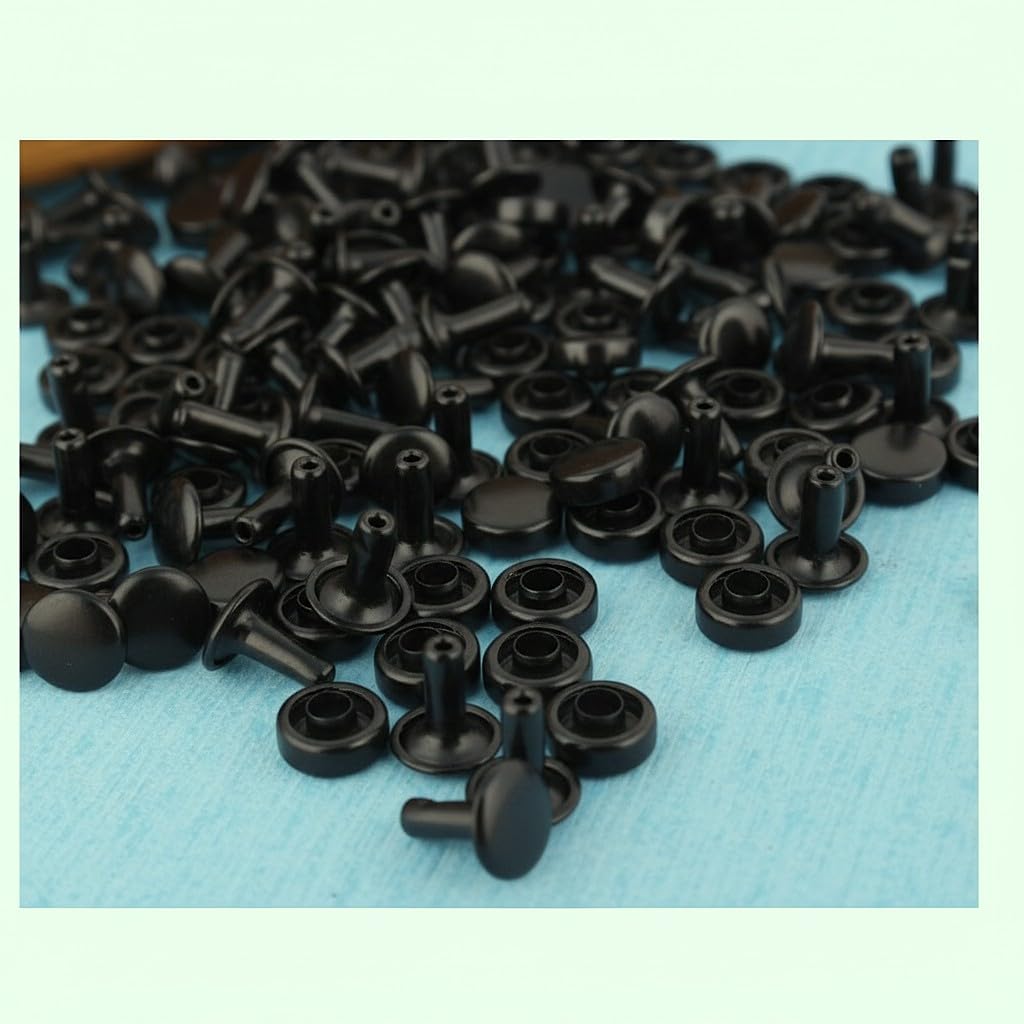 Nimida® Tablet Style Round Headed Flat Double Capped Large Size Metal Tubular Rivets Buttons Size 9 mm for DIY Leather Shoes Bag Bracelet Style Rapid Studs Pack of 100 (Gun Metal)-image-27