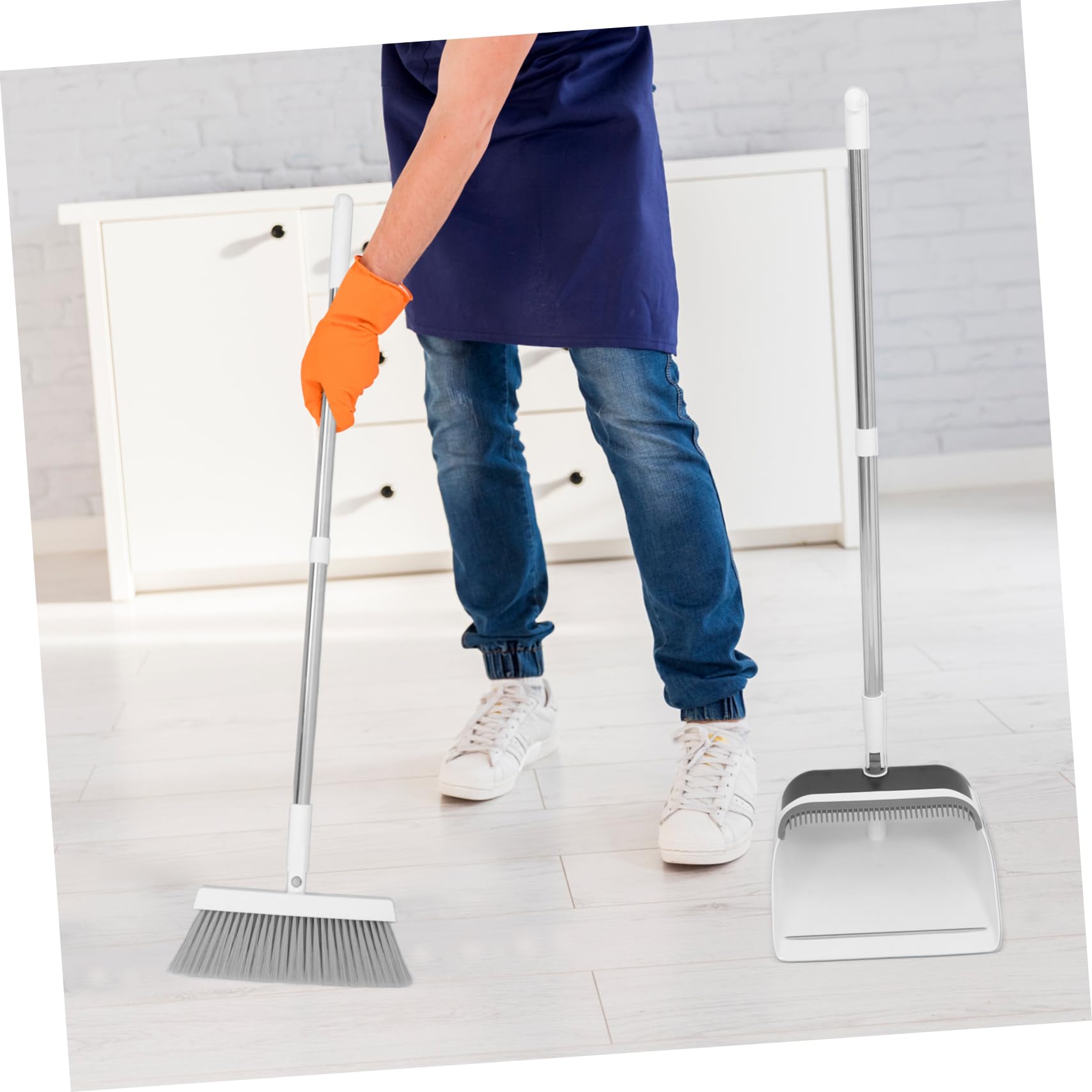 Anneome Haushalts Besen und Kehrschaufel Set mit Langem Ergonomischem Stiel Weichen Flexiblen Borsten für Gründliche Bodenreinigung Praktisches Teiliges Set für Einfache Müllaufnahme und
