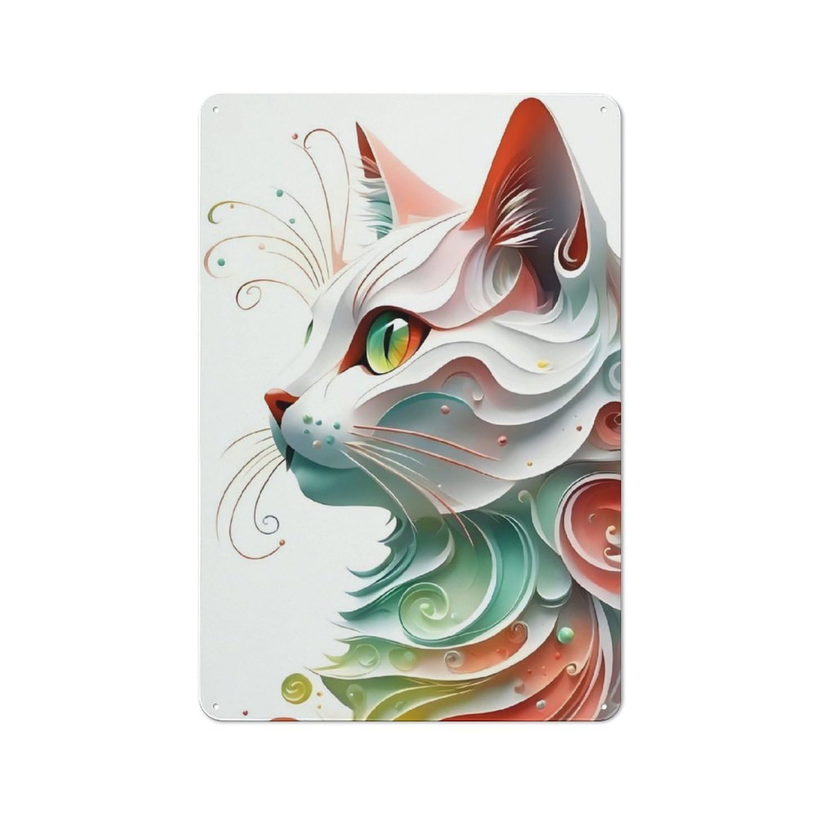 Decorative Tin Sign with Vector Cat Design 30x20cm, Nostalgic Old Style Wall Plaque for Living Room, Hallway, Kitchen Or Cafe