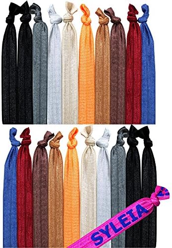 Syleia Pack of 20 Down to Earth Assorted Colors Hair Ties Ponytail Holders Elastic Ribbon Band Crease Free Hand Knotted Fold Over Ouchless Strong Hold