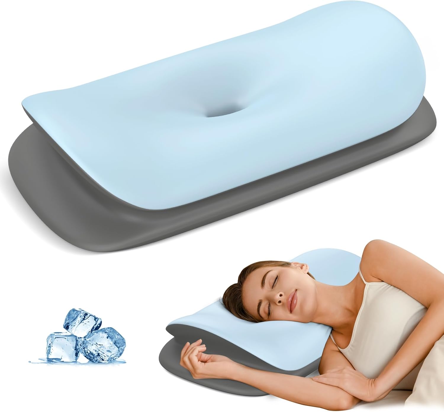 Cervical Neck Pillow for Pain Relief – Pillow for Neck Support Sleeping for Side, Back & Stomach Sleepers, Ergonomic Memory Foam Contour Pillows with Breathable Cover (Blue&Grey)