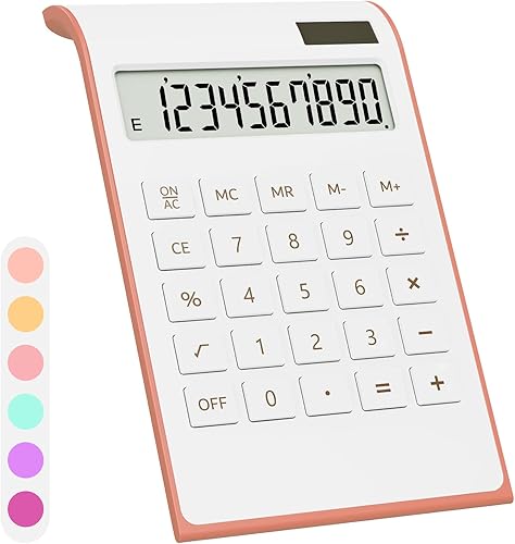 Miniatura 10 de Calculadora rosa intenso, suministros y accesorios de oficina UPIHO Hot Pink, calculadora de oficina básica de batería solar de 10 dígitos con Rosa