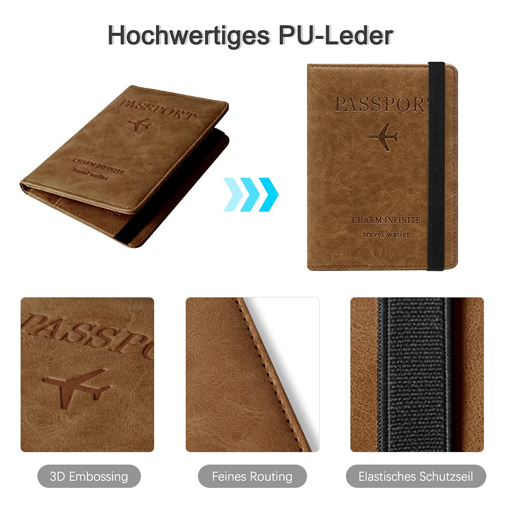 Funda Pasaporte, La Portada del Pasaporte con Bloqueo RFID para Pasaporte, Tarjeta de Crédito, Tarjetas de Visita, Pases de Embarque, Tarjeta Médica (Marrón) — view 6