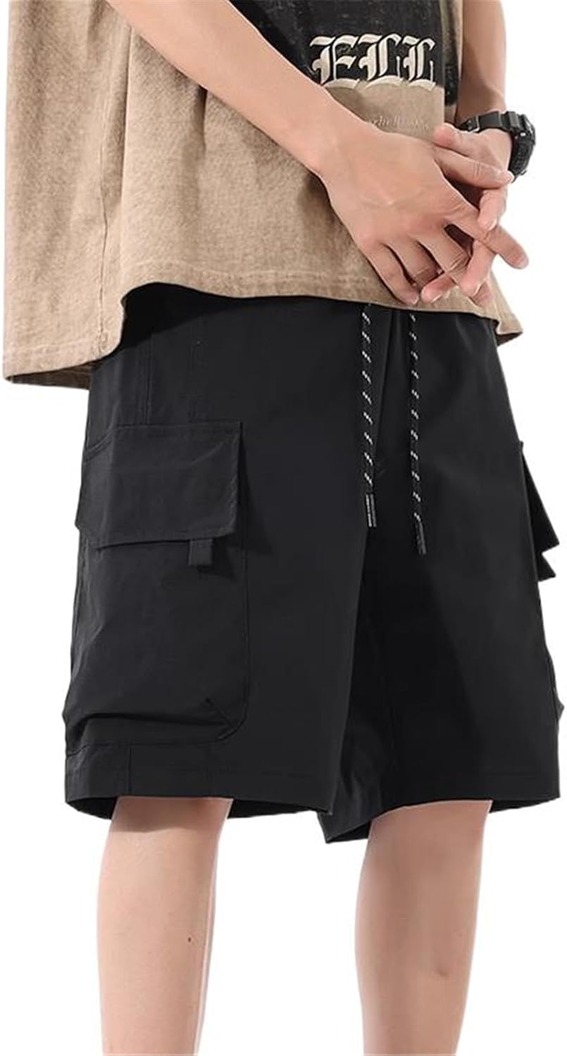 Men's Shorts Workwear Ice Silk Loose Fit Summer Athletic Shorts-Black-Medium