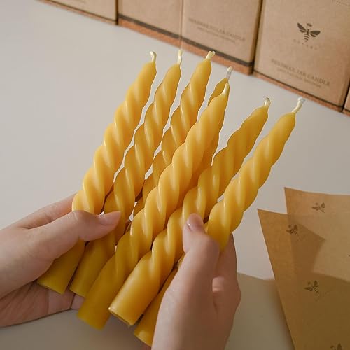 Miniatura 5 de DEYBBY Juego de 4 velas espirales de cera de abeja de 7 pulgadas, sin goteo y sin humo, velas de cera de abejas puras trenzadas para decoración del