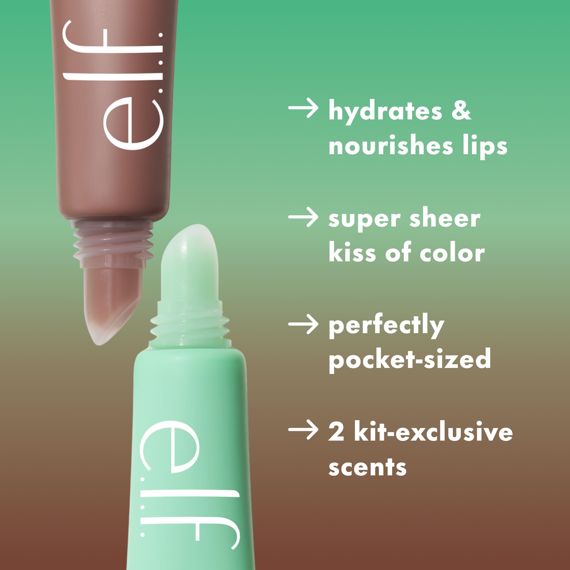 e.l.f. Squeeze Me More Lip Balm Duo, balsamo labbra idratante per un tocco di colore sheer, arricchito con acido ialuronico, prodotto vegano e non testato sugli animali, MINT/CHOCOLATE