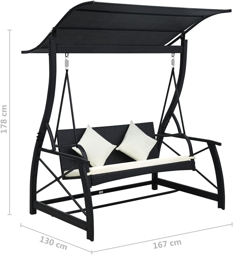 Diagram showing the dimensions of the vidaXL 3-Seater Garden Swing Bench