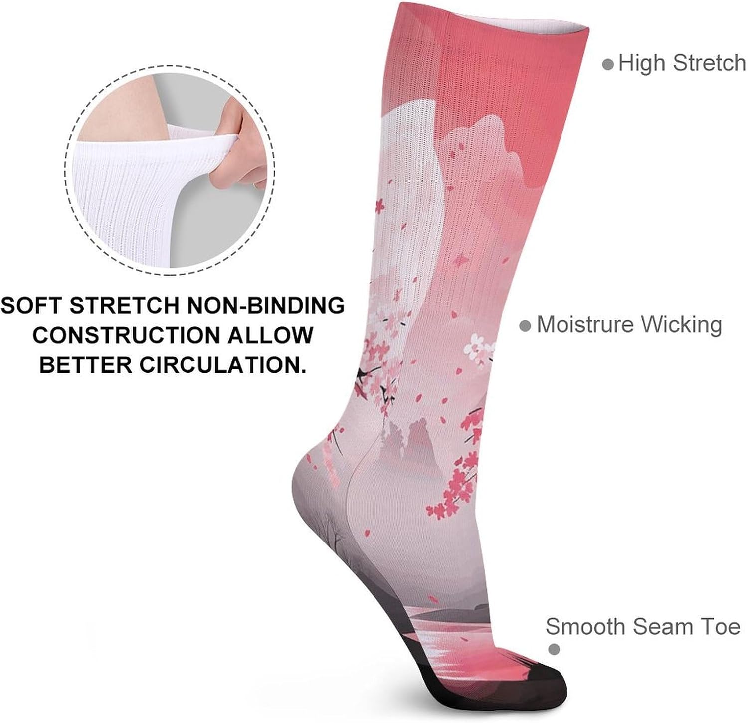 Cherry Blossoms Crew Socks Casual Breathable Calf Socks | Cushion Running Athletic Socks Long Performance Breathable Sports Socks for Women Men