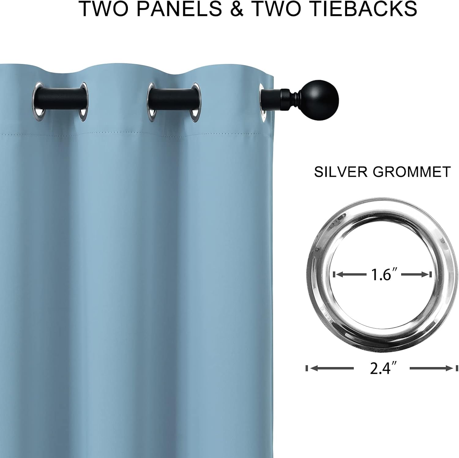 100% Blackout Curtains 96 inch Length for Bedroom, Thick Noise Reduction Thermal Insulated Grommet Window Drapes Room Darkening Curtains for Living Room, 2 Panels (52x96 inches,Sky Blue)