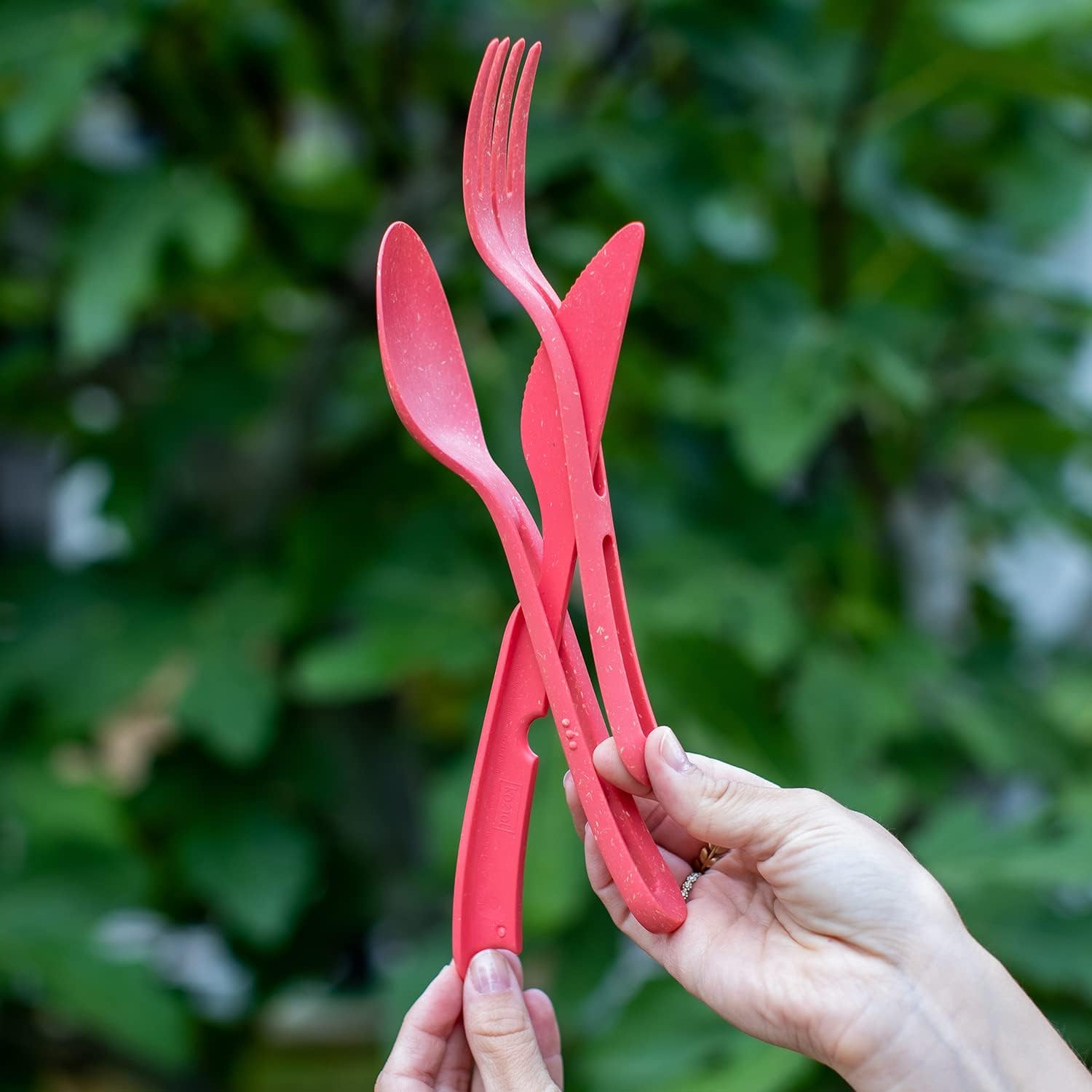 KOZIOL KLIKK 3bio RD Cutlery Set, Outdoor, Camping, Red